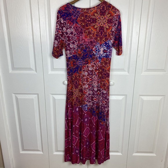 Soft Surroundings Size XS Midi Dress Short Sleeve A-Line Floral V-Neck Red Boho - Picture 2 of 4